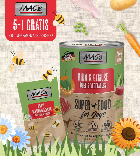 MACs Dog Rind & Gemüse 400g Tray 5+1+Blumensamen